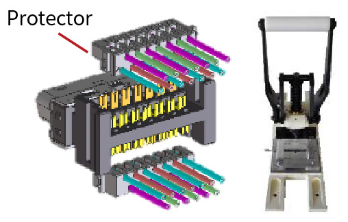 Align the Wires with the Protector and Perform IDC with a Tool