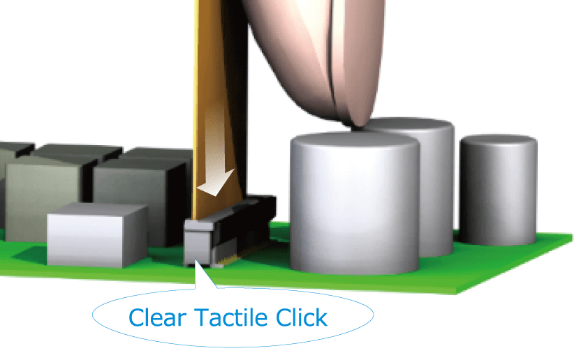 One Action FH Type FPC Connector only requires insertion, no problem even with parts nearby
